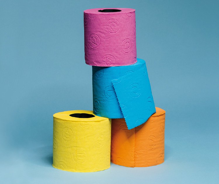 Colorful toilet paper for incontinence care