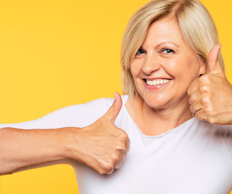 Women with Thumbs up